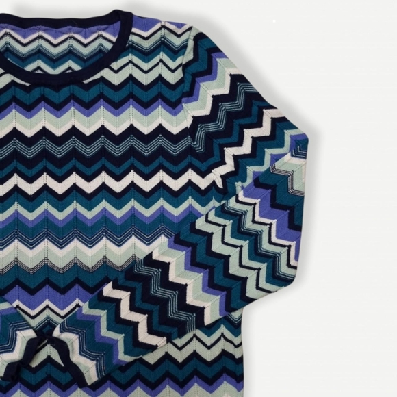 Vintage Jumper Retro Striped Knitted Top Knit Wavy Blue Funky Psychedelic Print - Picture 2 of 3